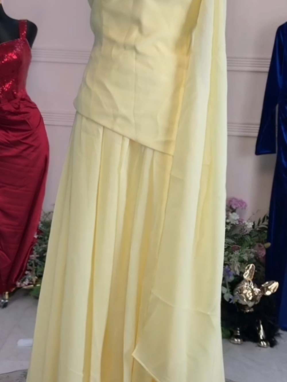 Pale Yellow Flowing Evening Gown